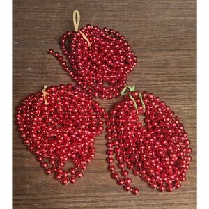 Vintage 5MM Red Bead Christmas Garland 9 Foot Strands Set of 3